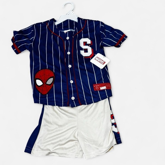 Marvel Other - Blue and White Striped Kids Outfit with Spider Patch NWT Size 6
